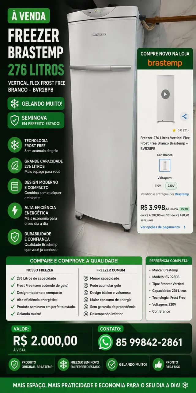 Freezer Brastemp 276 litros 2000,00