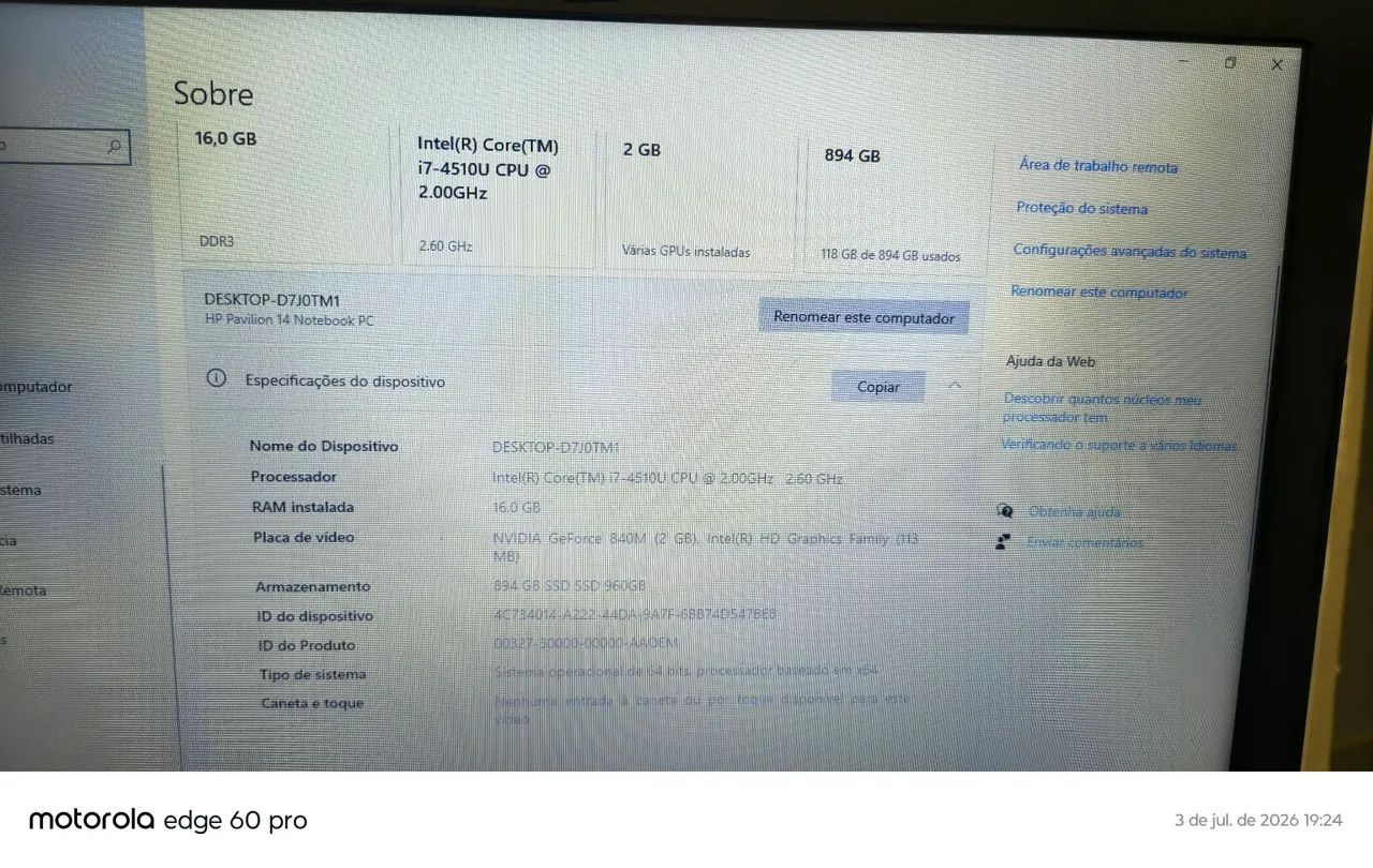 Notebook HP Pavilion 14 - 16 Ran 960GB i7 - Foto 5