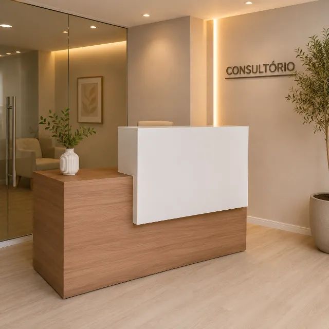 Balcão Amadeirado com Branco - Recepção Loja Escritorio Consultório Salão
