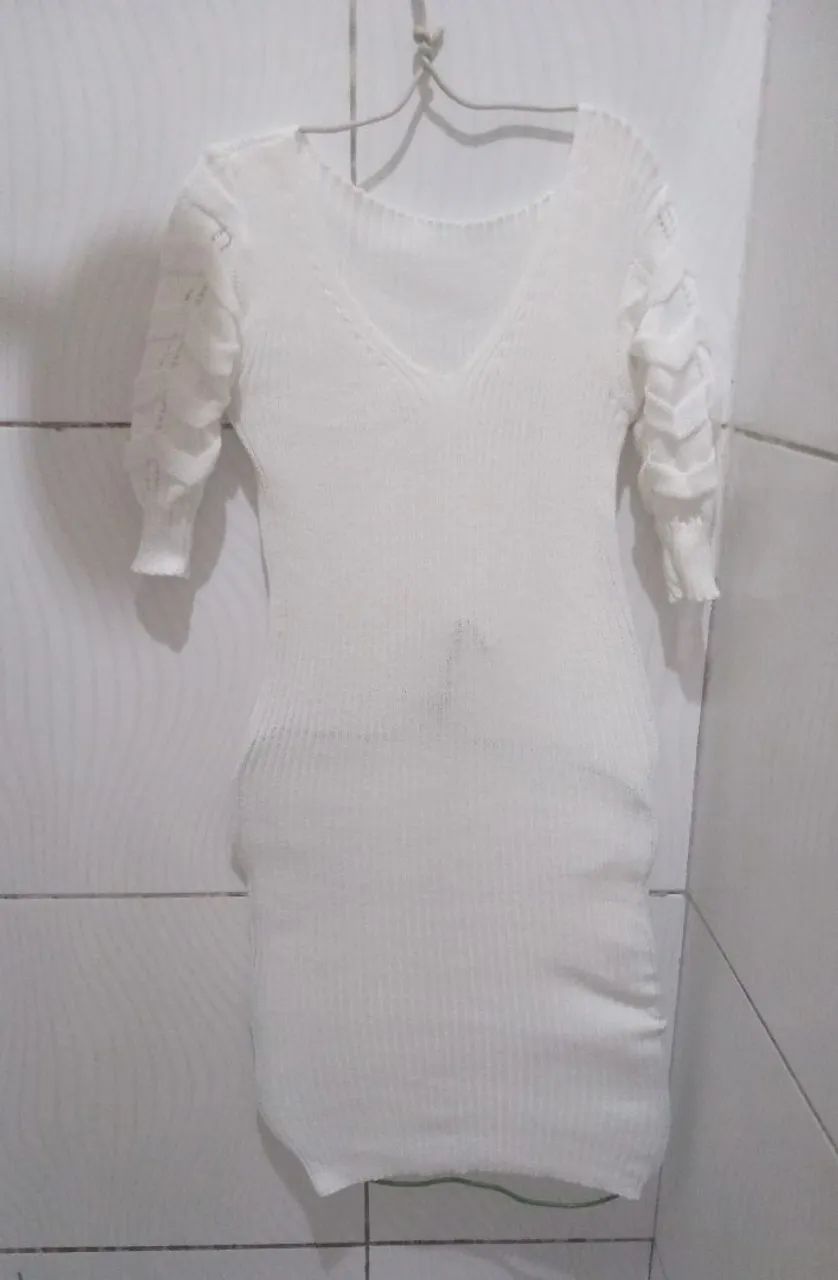 Vestido Midi Tricot Branco Feminino