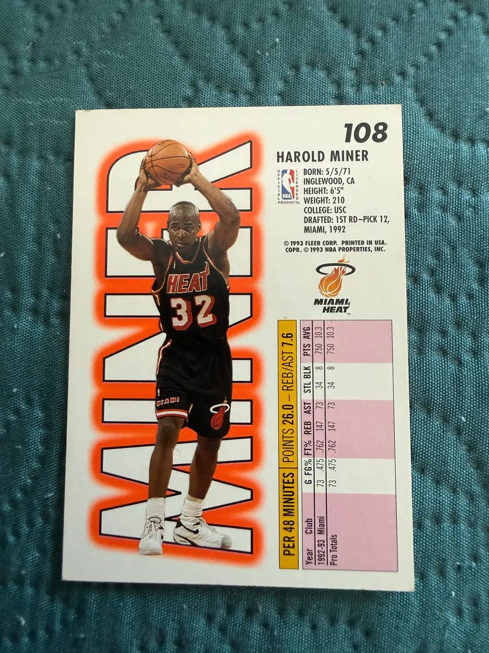 Harold Miner Fleer 1993-94 #108 Miami Heat - Foto 2