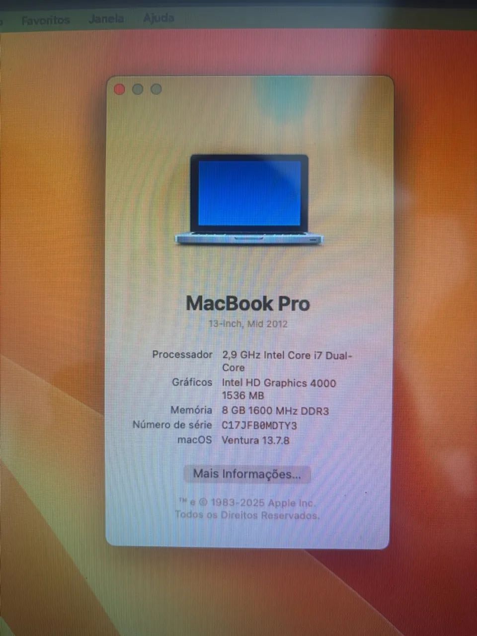 MacBook Pro 13 2012 MacOS Ventura 13.7.8 - Notebooks - Samambaia