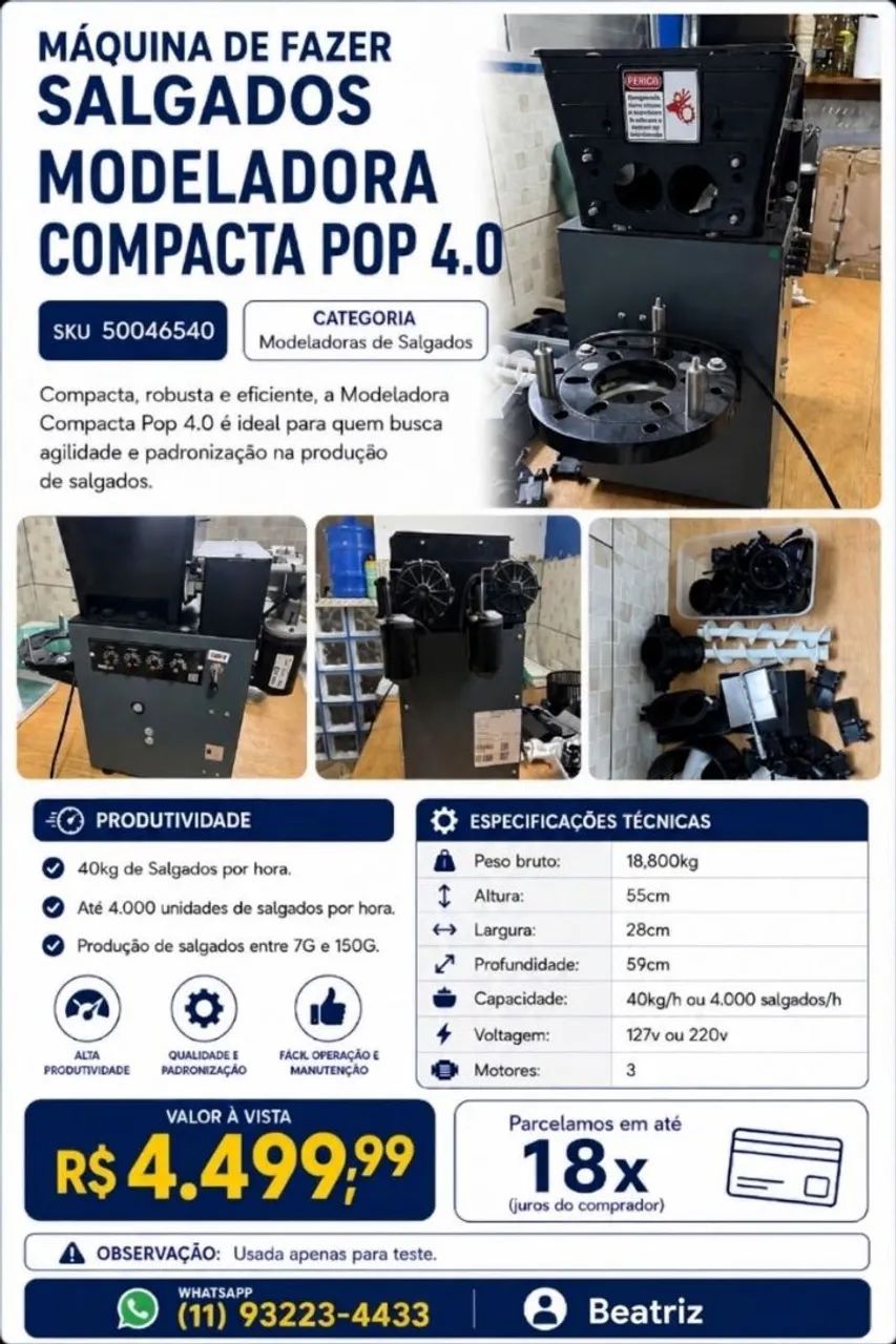 MAQUINA DE FAZER SALGADOS MODELADORA COMPACTA POP 4.0