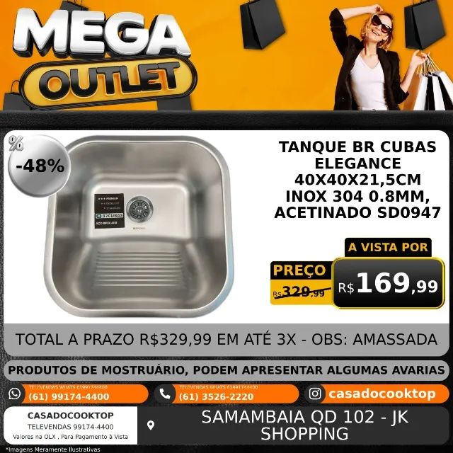 TANQUE BR CUBAS ELEGANCE 40X40X21,5CM INOX 304 0.8MM, ACETINADO