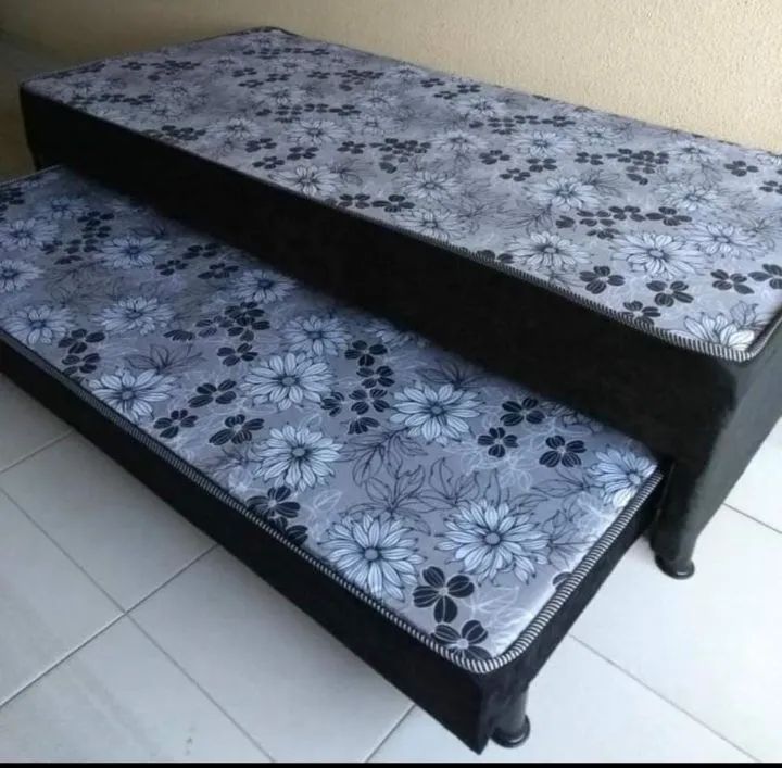 Cama box solteiro azul auxiliar 5cm