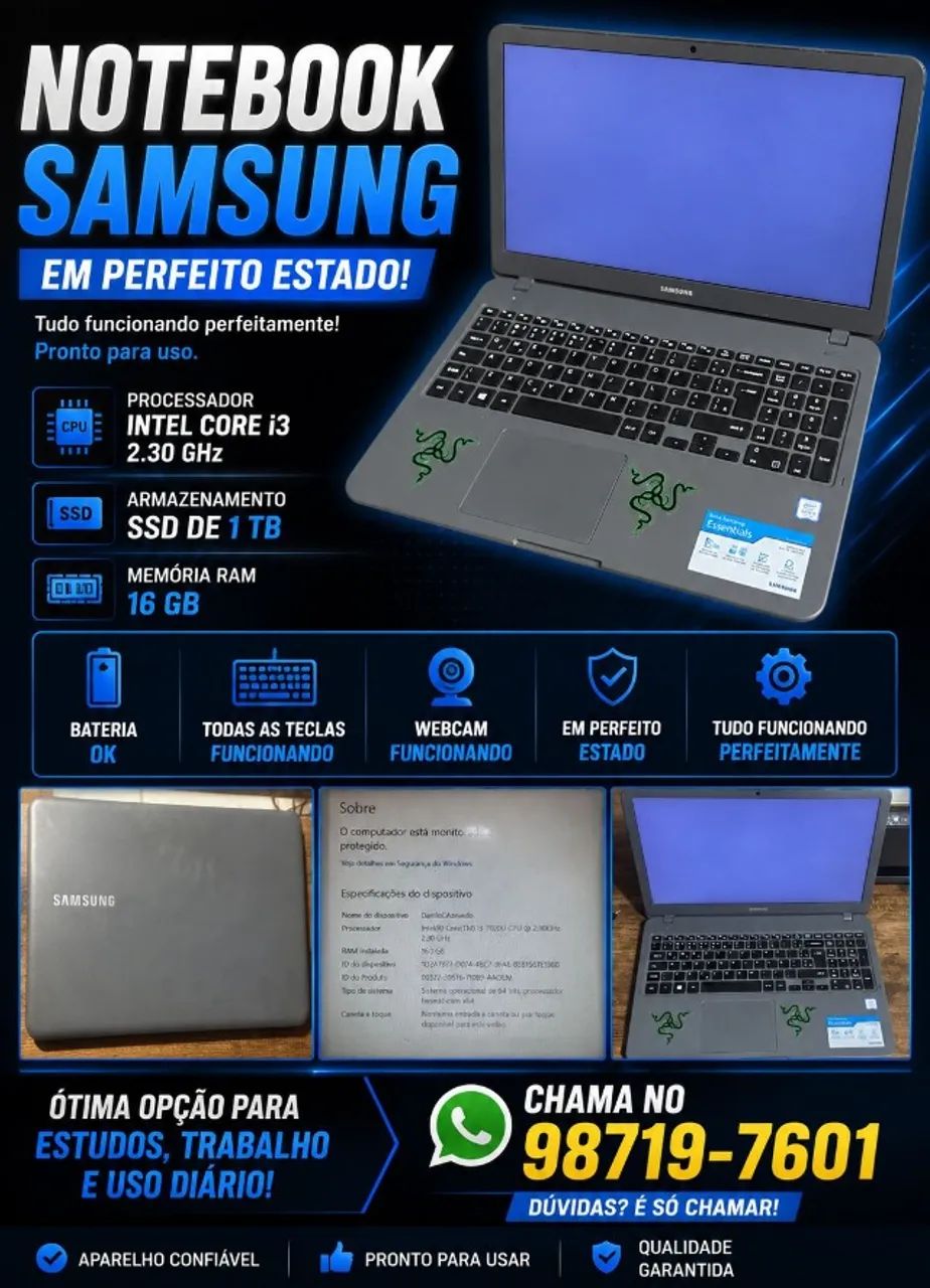 Notebook Samsung 16GB + SSD 1TB