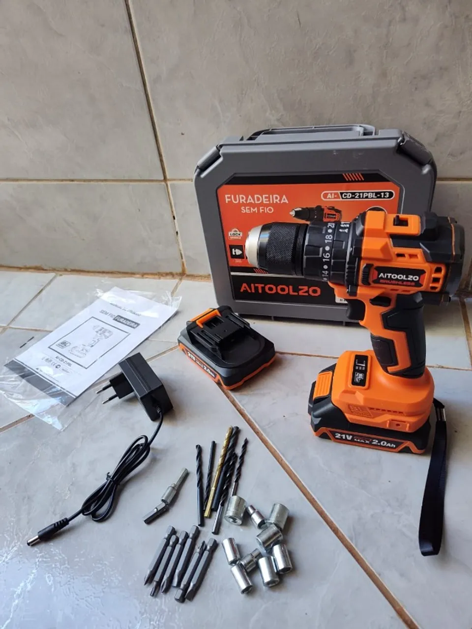 Parafusadeira Furadeira Impacto Brushless 2 baterias Aitoolzo