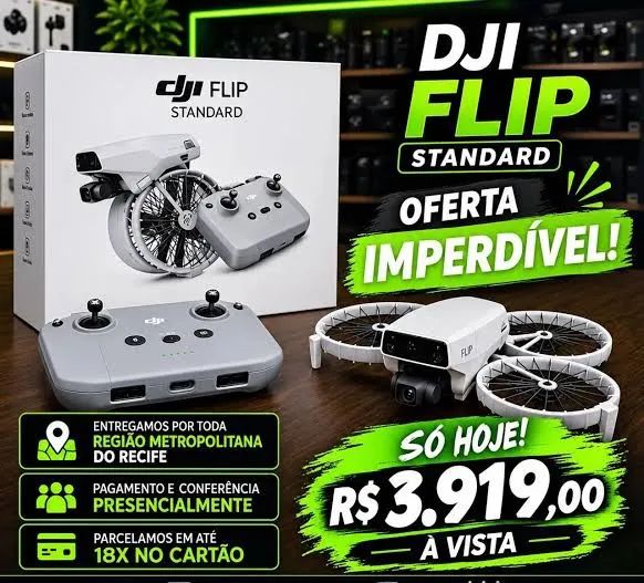 DJI FLIP COMPACTO, POTENTE E FÁCIL DE VOAR ( SENSORES DE OBSTÁCULOS) em até 18x
