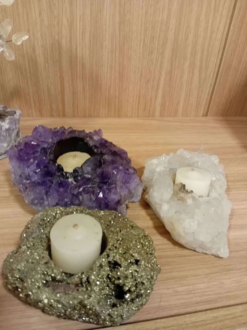 Porta vela de pedras brasileiras .pode ser compradas separadas .Ametista, cristal e Pirita