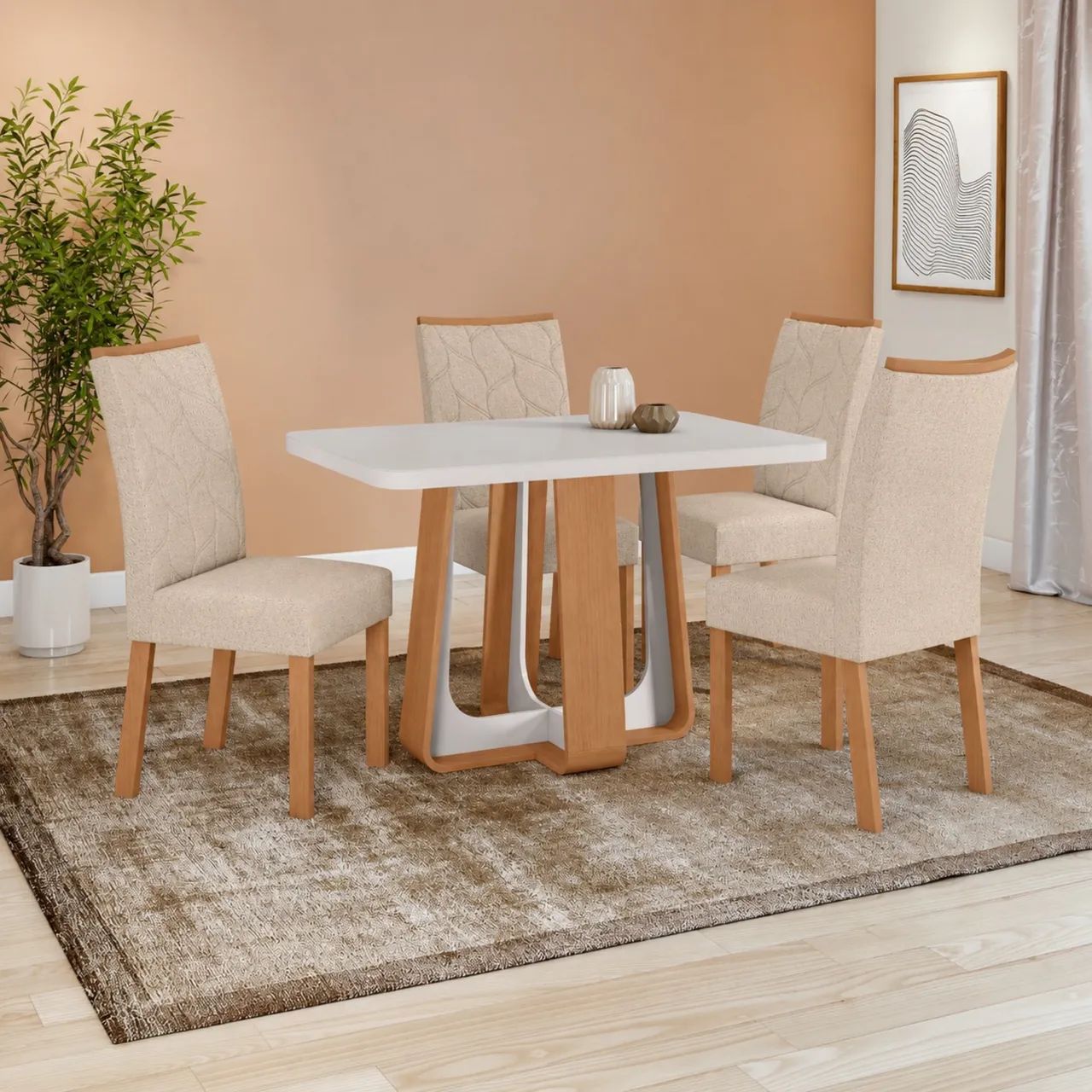 Mesa de Jantar Clean 4 Cadeiras Linho Bege tt77 - Foto 2