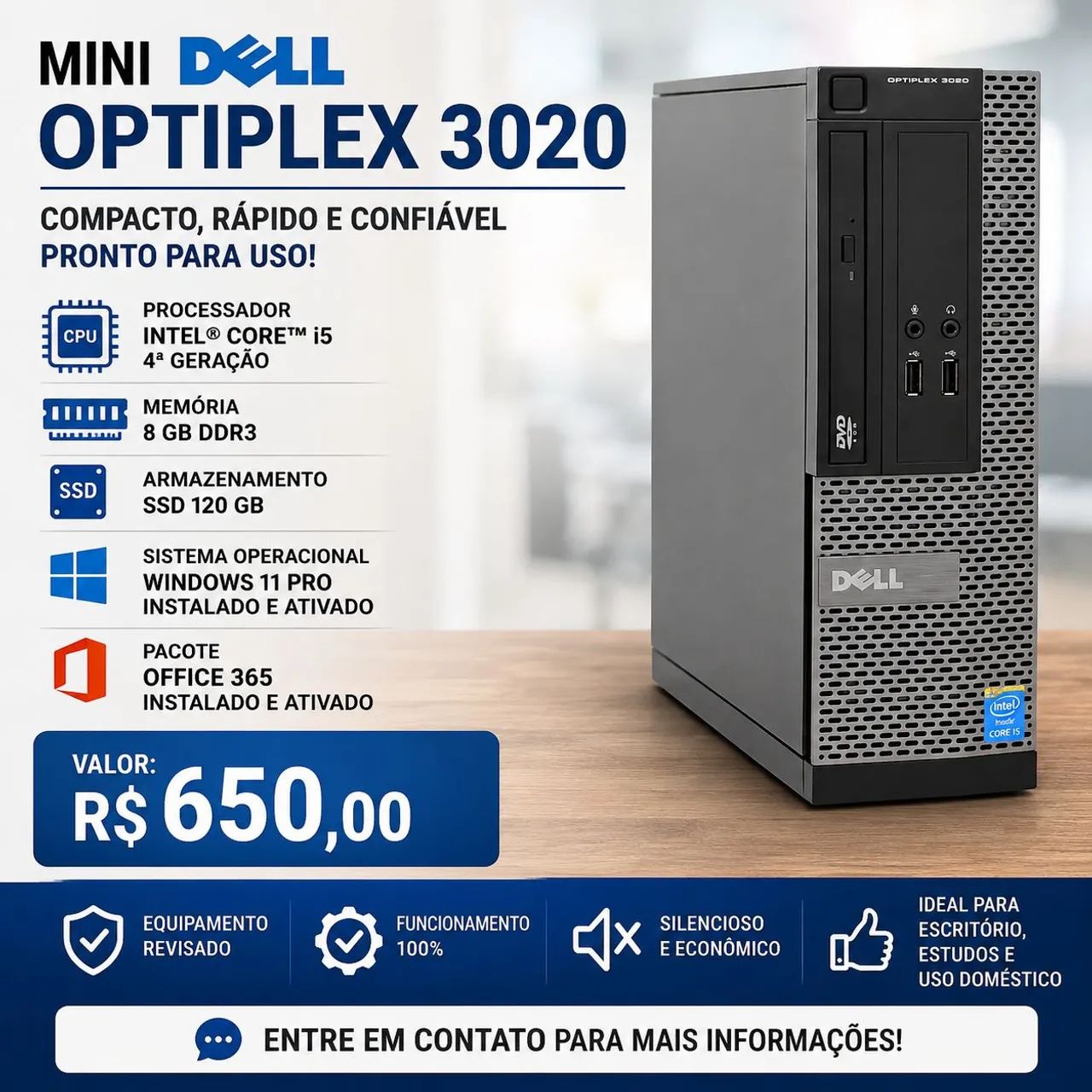 Dell OptiPlex 3020, Core i5 de 4 geração, 8gb de memória DDR 3