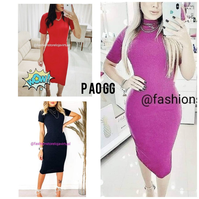 vestido tubinho canelado midi