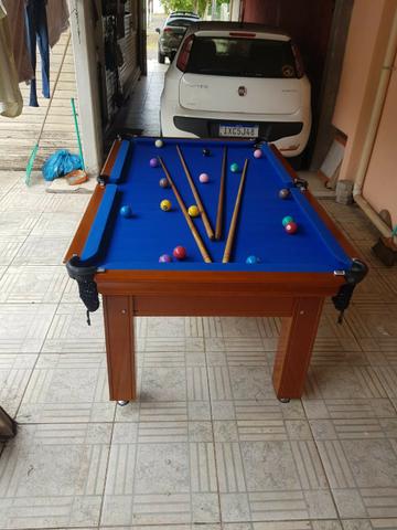 Mesa Tentação 1,93 x 1,18 Cor Imbuia Tecido Azul Mod. ZCZQ9000 - Foto 3