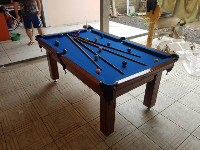 Mesa Tentação 1,93 x 1,18 Cor Imbuia Tecido Azul Mod. ZCZQ9000 - Foto 2