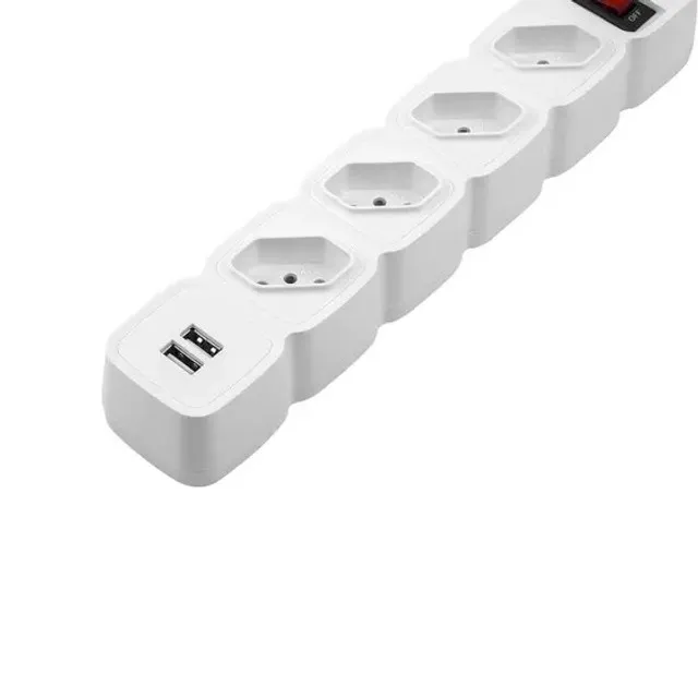 Protetor eletrônico com 4 tomadas e 2 portas USB branco EPE 204 USB+ Intelbras