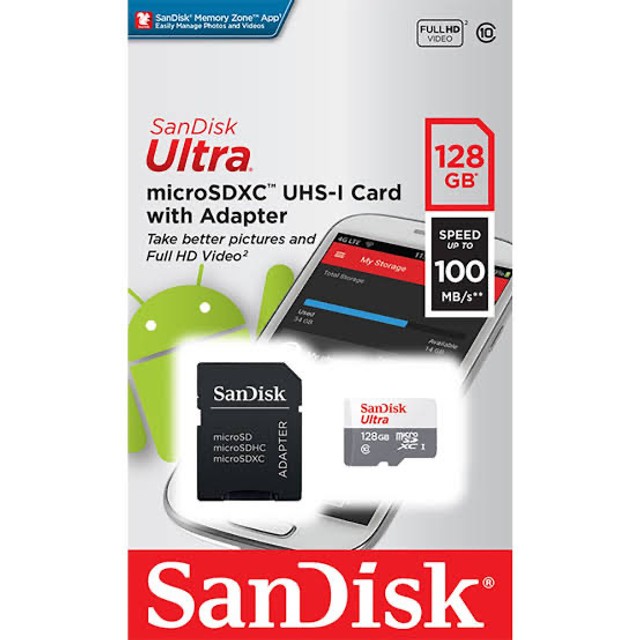Cartão de memória Micro Sd 128gb Ultra Classe 10 Sdsqunr-128g-gn3ma 100mb S