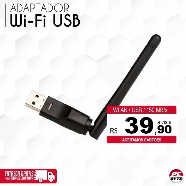 Adaptador USB Wi-Fi, Conexão rápida, não necessita de instalação, entrega grátis, garantia