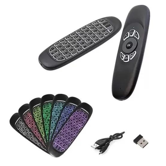 Controle Teclado Air Mouse Wireless Sem Fio 2.4 Ghz Android Pc Tv C120 Preto<br>