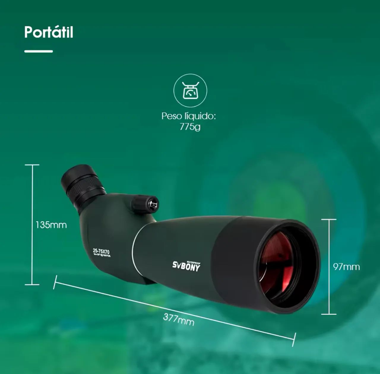Luneta com Tripé Telescópio SV28 SVBony 25-75x70 - Foto 5