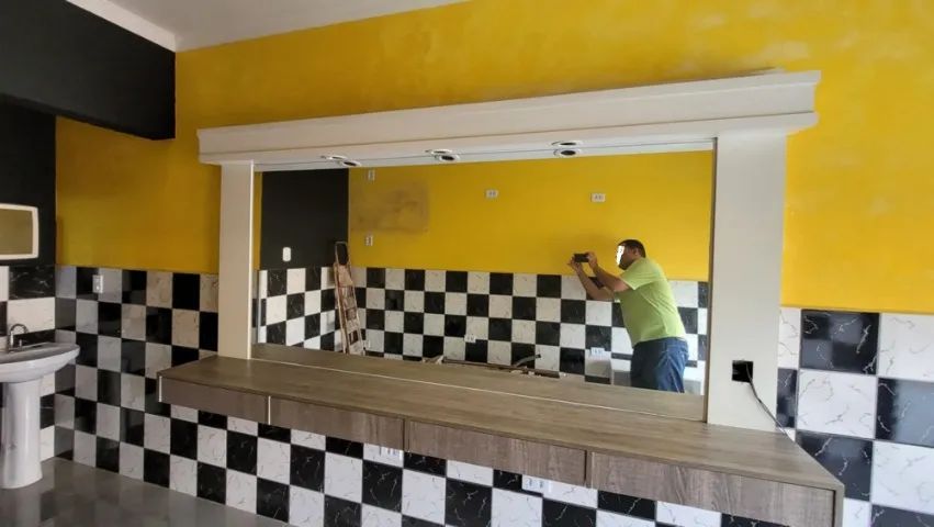 Bancada para Salão de Beleza com Espelho! Bancada Barbearia, Bancada Cabeleireiro!