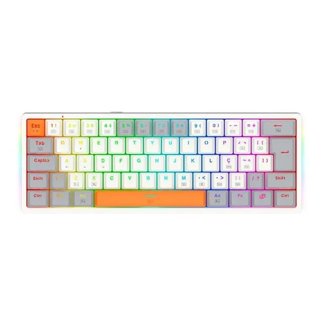 Teclado Mecânico 60% Redragon Akali White/Gray/Orange RGB Switch Brown - WZetta
