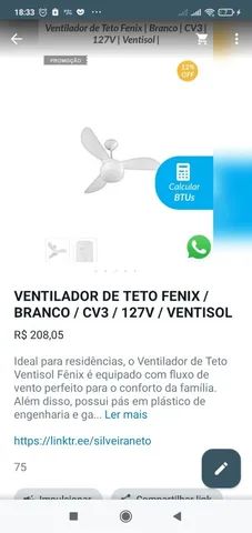 VENTILADOR DE TETO FENIX CV3 / 127V VENTISOL 