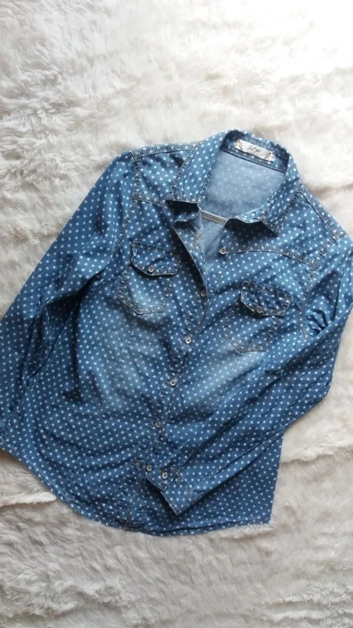 Camisa jeans feminina estrelinhas / Tam P - Foto 2