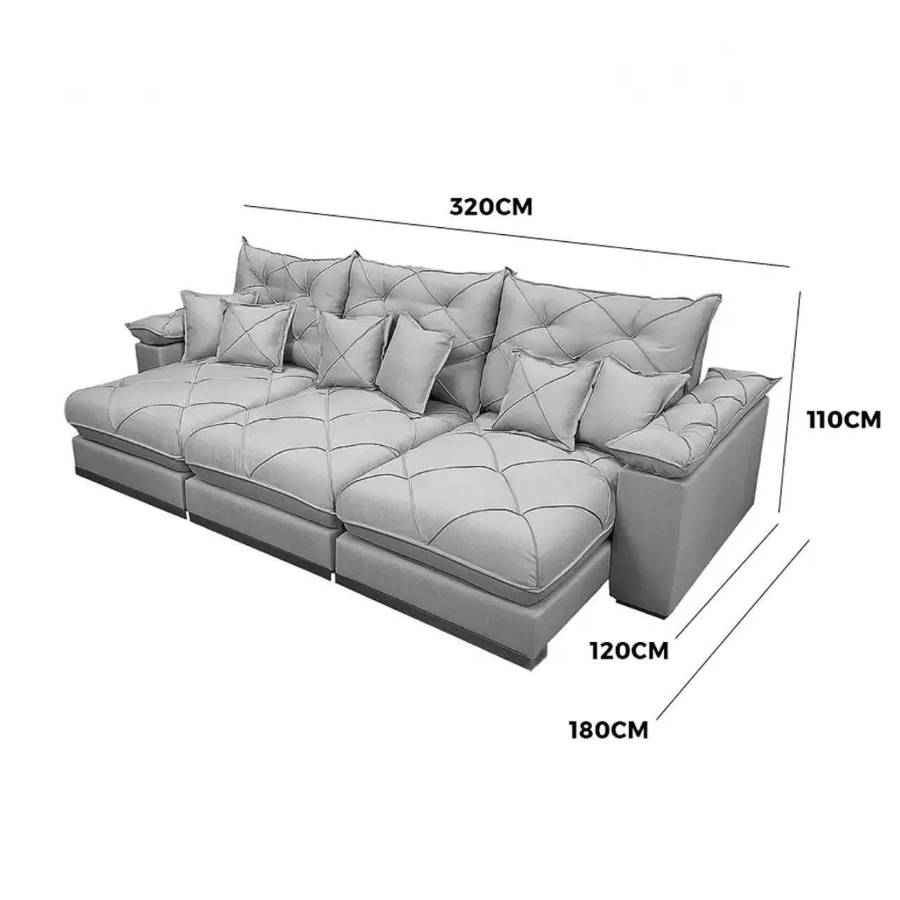 Sofá Gran Plus 320cm em Linho com Molas Ensacadas 6 Lugares 3 Módulos - Foto 3