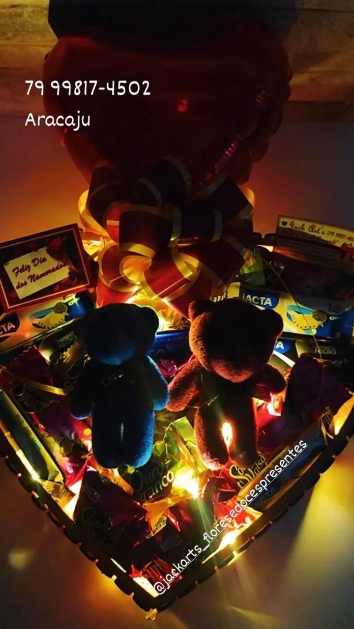 Cesta de chocolate, mini buquê de bombons, pelúcia, balão - Foto 4