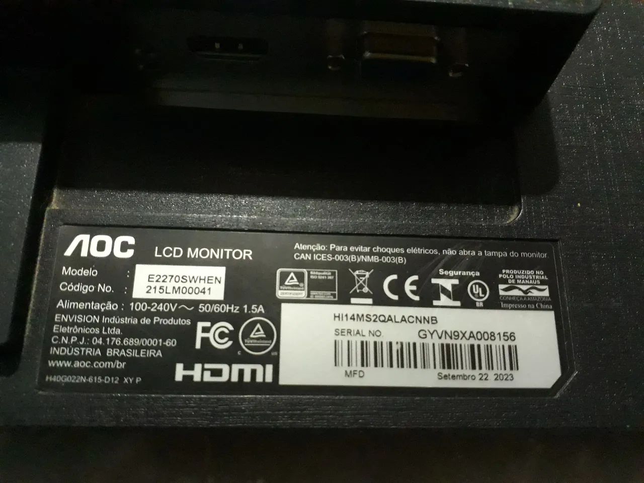 Monitor Aoc 21 POLEGADAS COM TELA TRINCADA MAS FUNCIONA.  - Foto 2