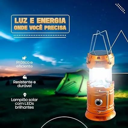 Lampião Solar Lanterna Led Recarregável Lamparina Sh-5800t Cor Preta - Foto 3
