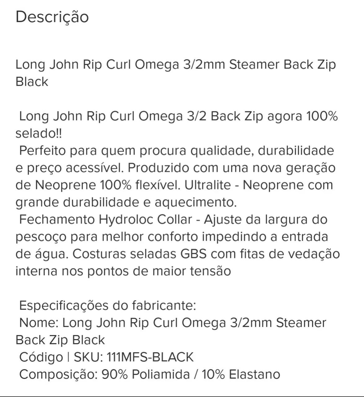 Long John Rip Curl Omega 3/2 Back Zip agora 100% selado novo! - Foto 5