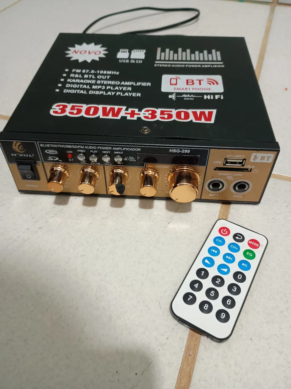 Amplificador HSG-299 Bluetooth 350W+350W mais caixa de som