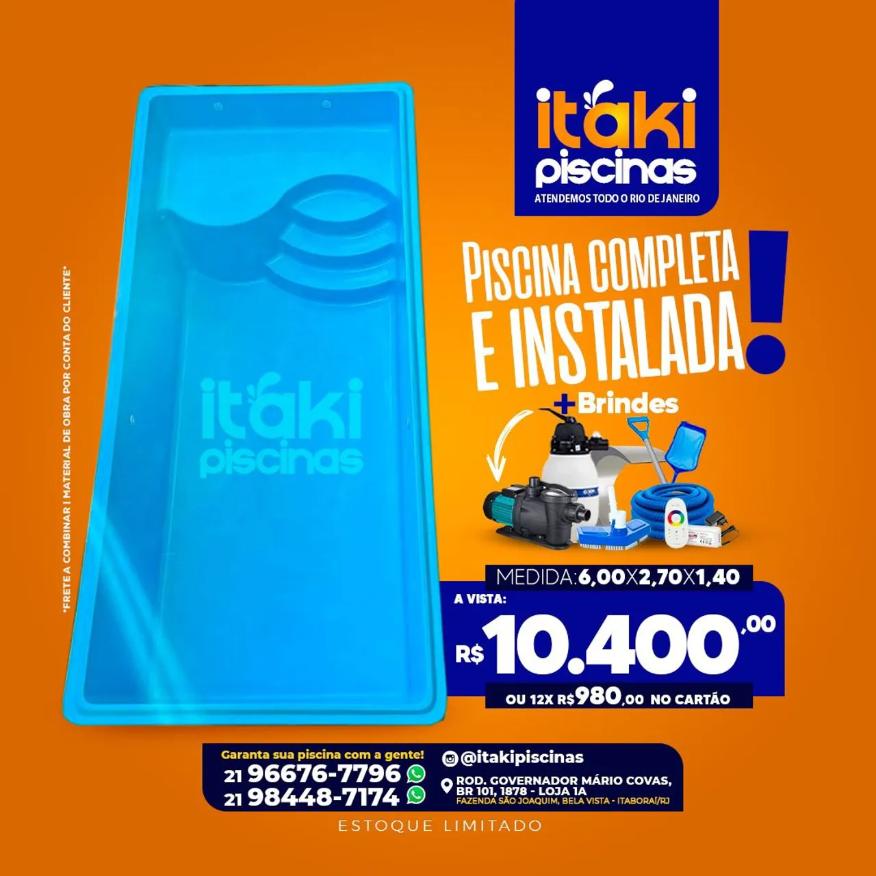 Piscina Completa e Instalada 6x2,70x1,40 - Itáki Piscinas