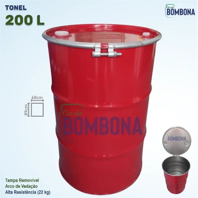 Tambor Metálico Top de Linha Vermelho 200 litros Ferro (Tambores/Tonel/Bombona)