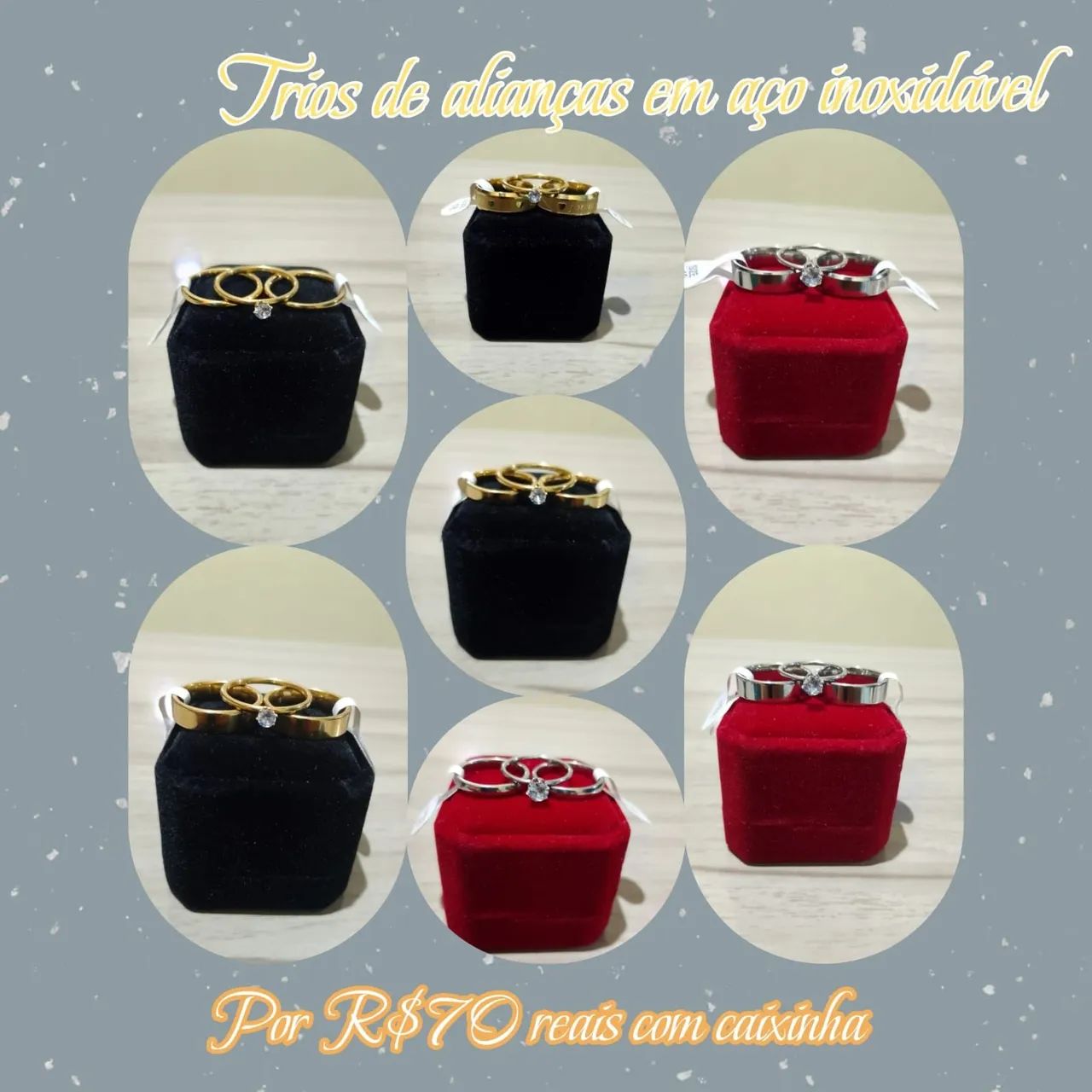 Trios de alianças em aço inoxidável - R$70