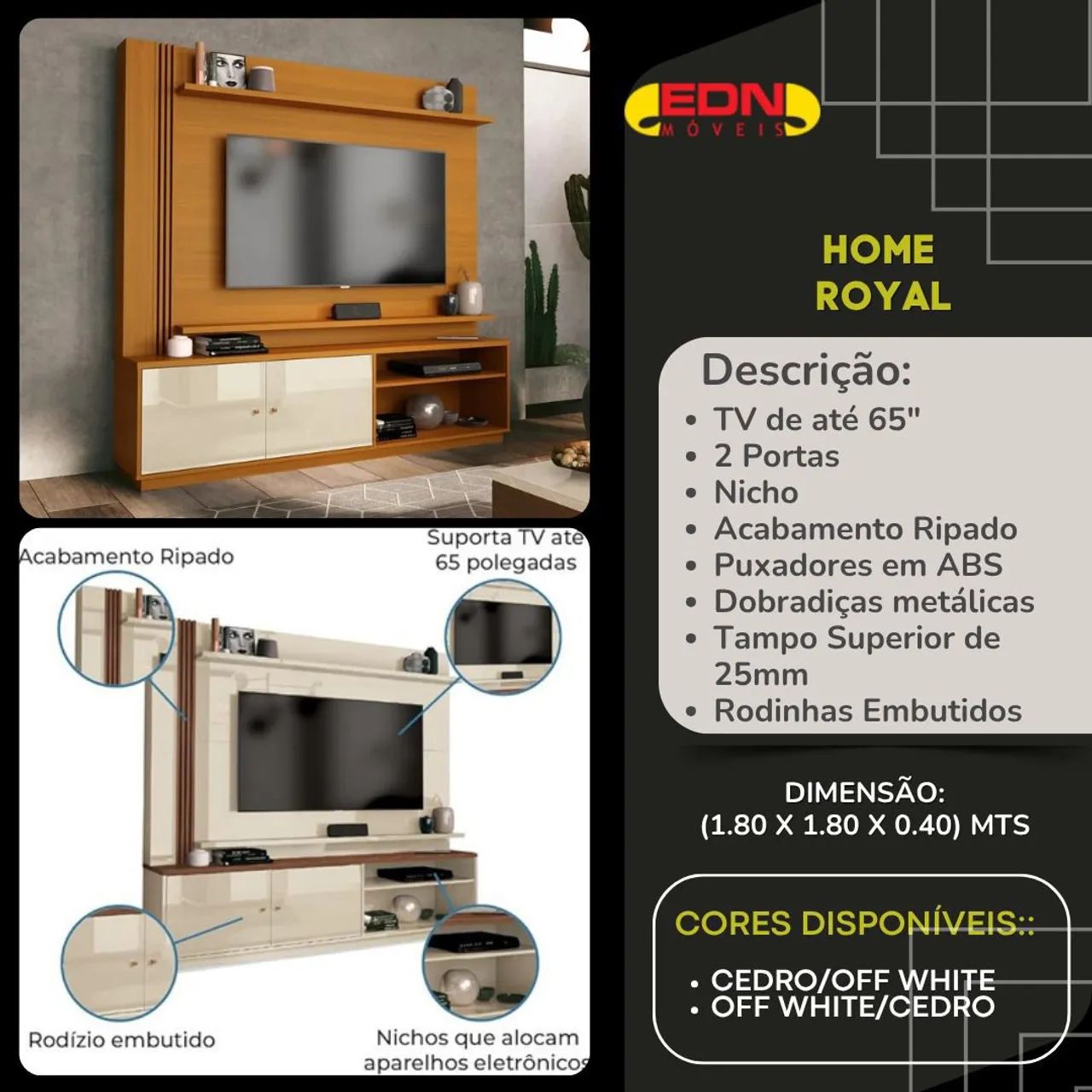 Painel para TV com rack integrado royal - Foto 3