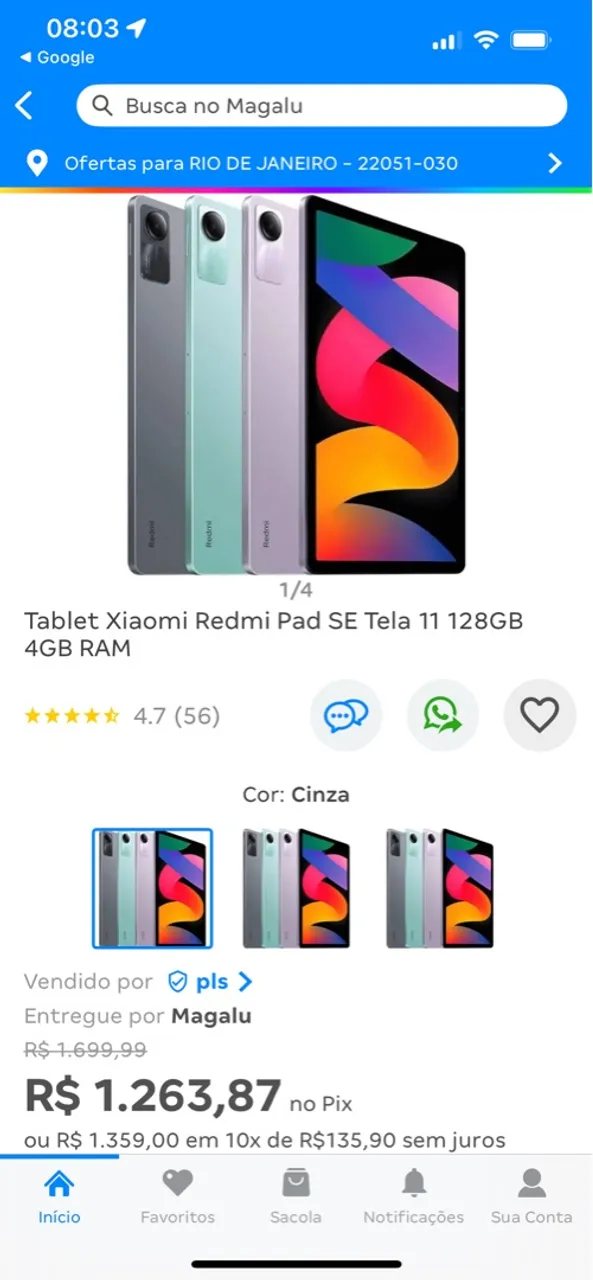 Tablet Xiaomi Redmi Pad SE Tela 11 128GB 4GB RAM