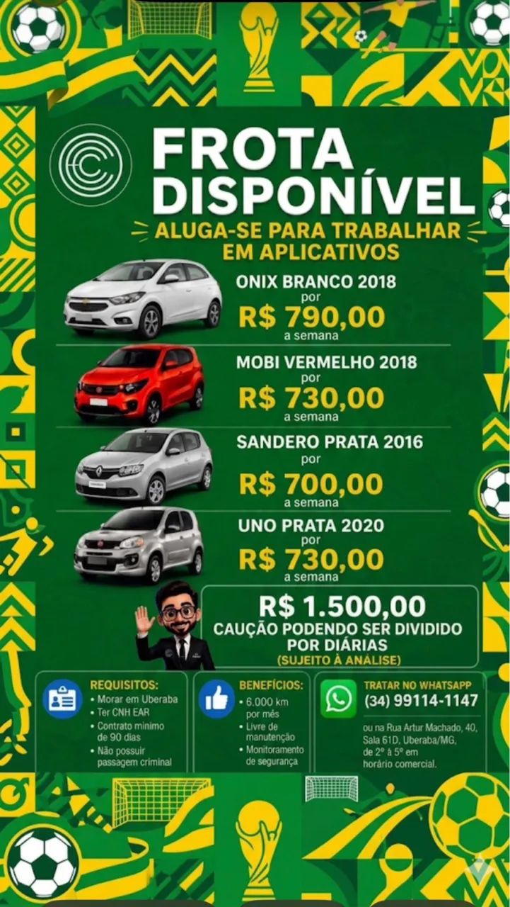 Alugue carros o/ trabalhar com aplicativos 