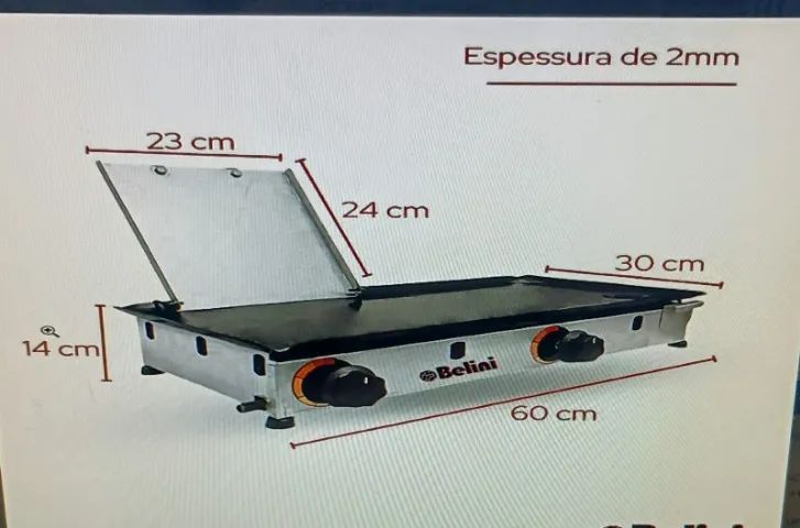 Chapa Para Lanches Belini - Gás GLP - com 2 Queimadores e abafador - Foto 6