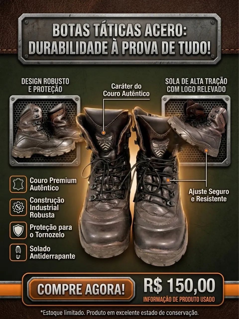 Bota Coturno Acero