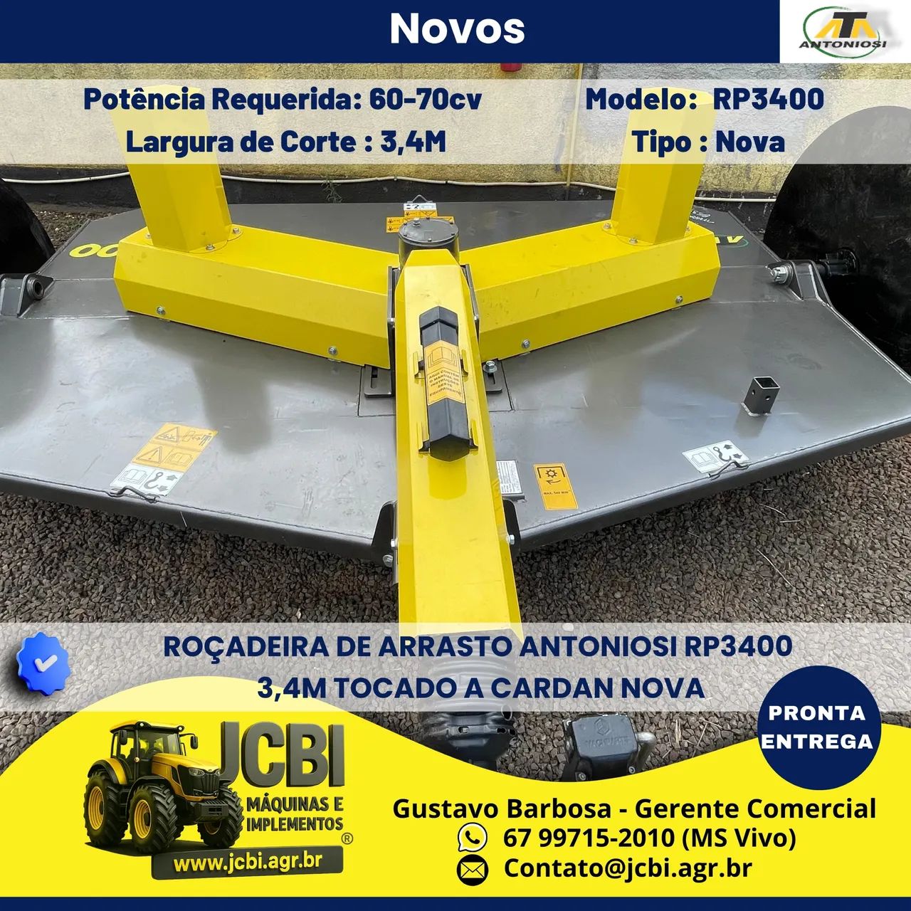 ROÇADEIRA DE ARRASTO ANTONIOSI RP3400 3,4M TOCADO A CARDAN NOVA - Tratores  e máquinas agrícolas - Centro, Maracaju 1472638192 | OLX