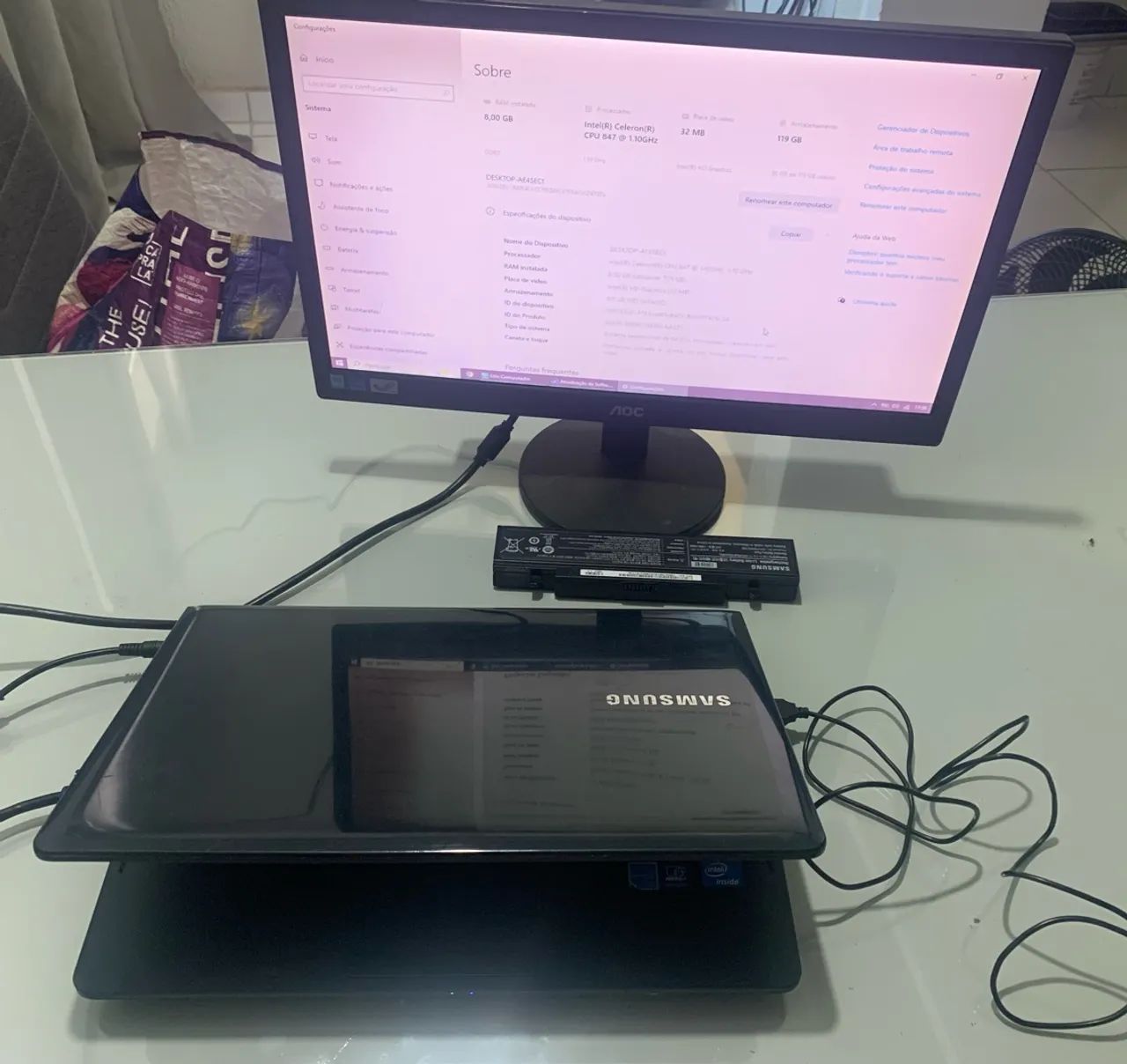 Notebook e monitor 18,5 polegadas 60 hz