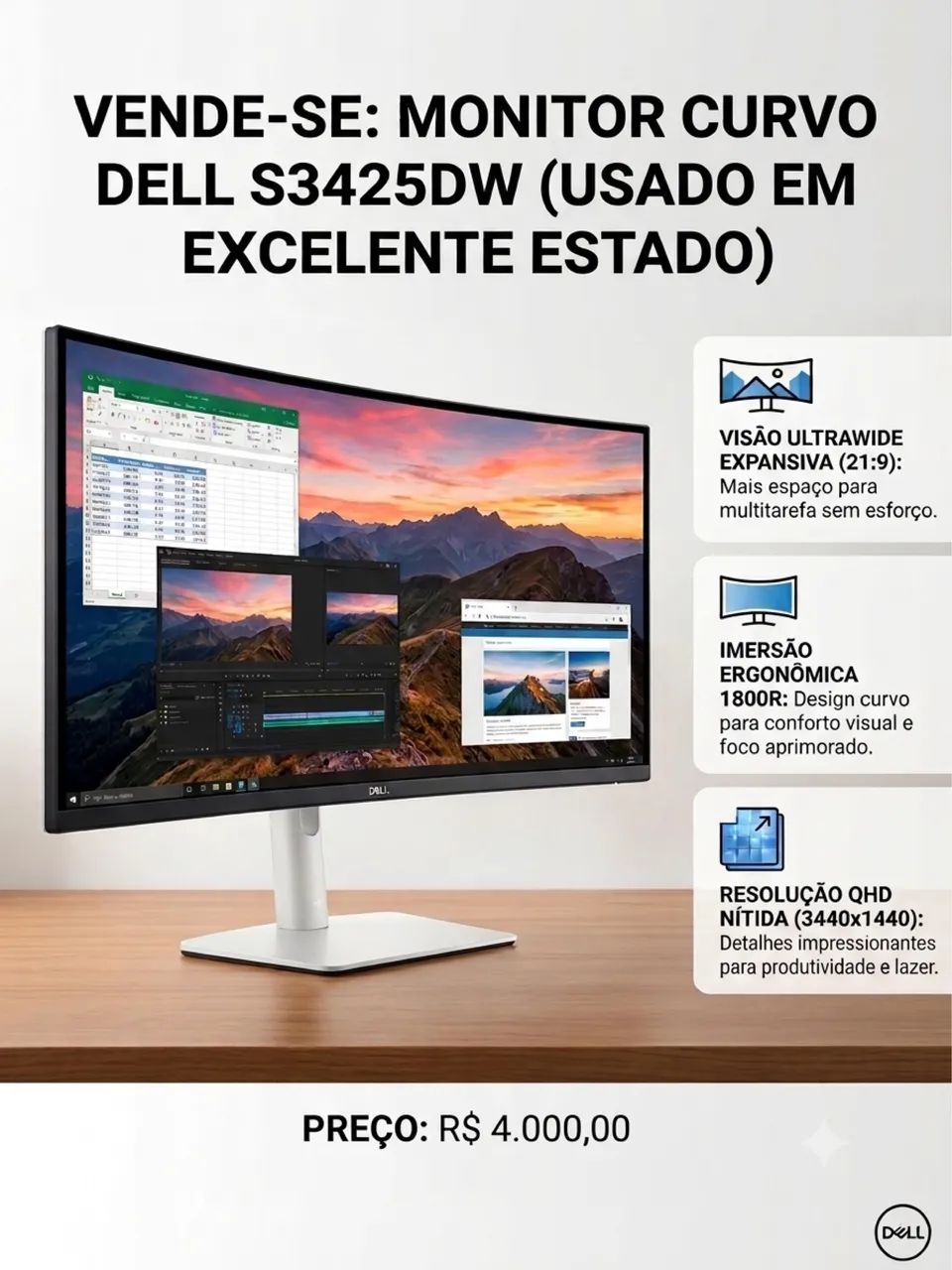 Monitor curvo Dell S3425dw