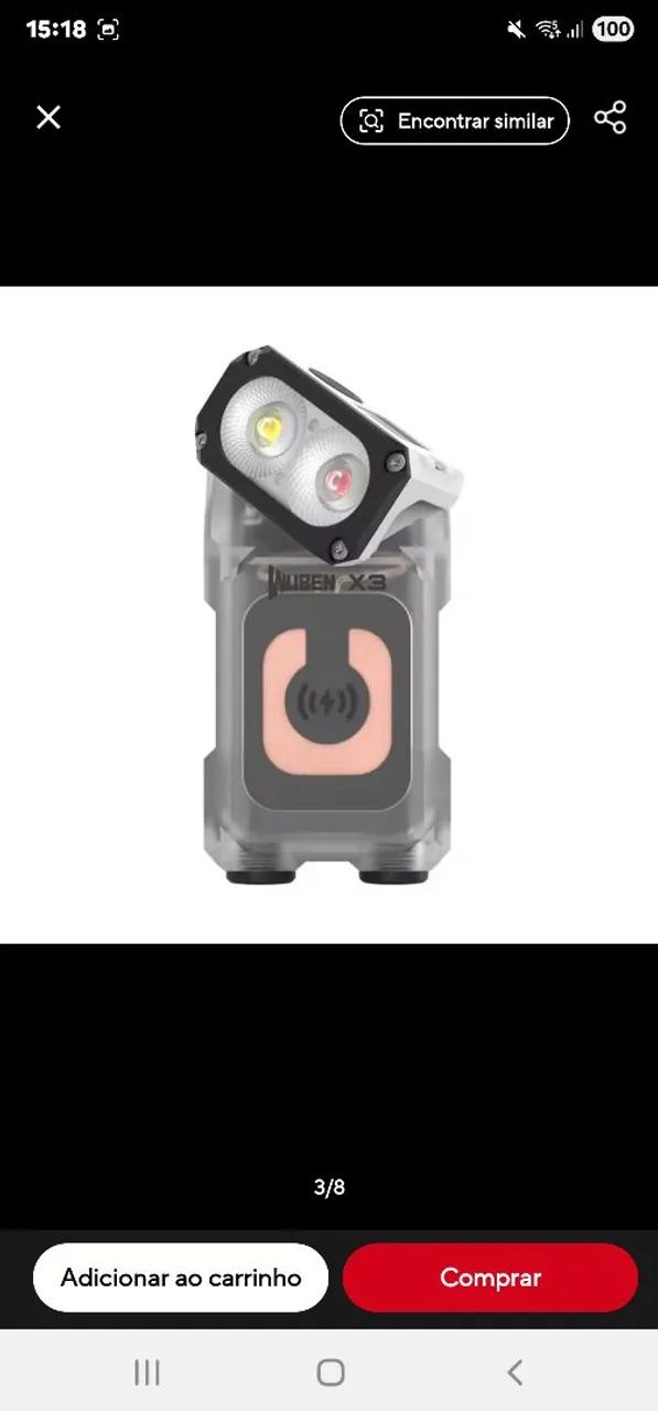 Lanterna Wuben X3 Pró Cabeça Giratória 180° Box Recarregável Branco Transparente - Foto 3