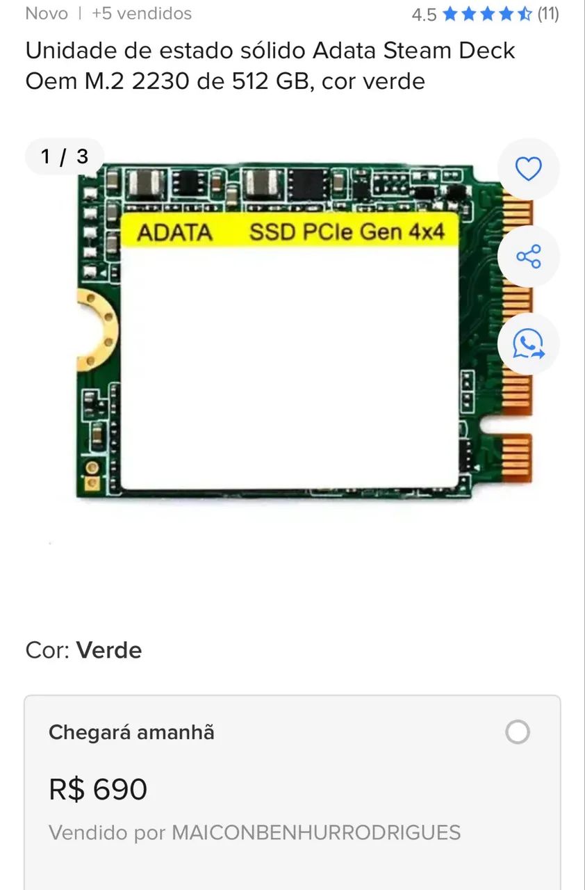 Nvme ADATA Mini de 512Gb 423878263843727364