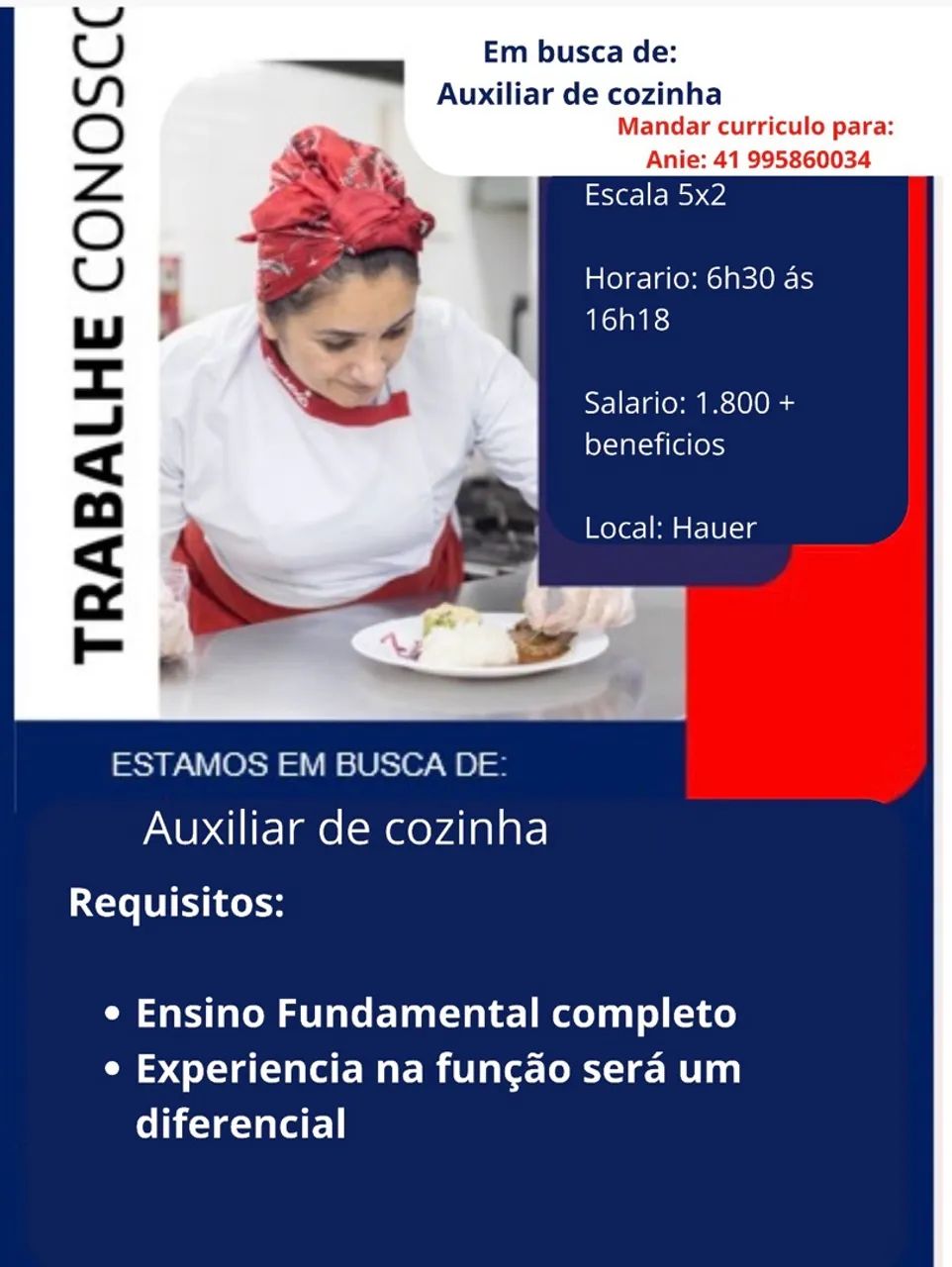 Vaga auxiliar de cozinha 