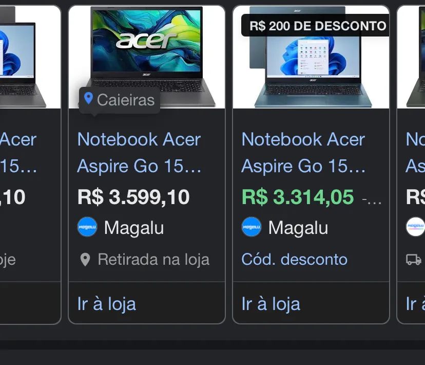 Notebook acer core i5 aspire go 15