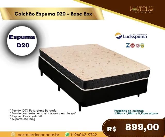 Colchão Espuma D20+ Base box, a pronta entrega 