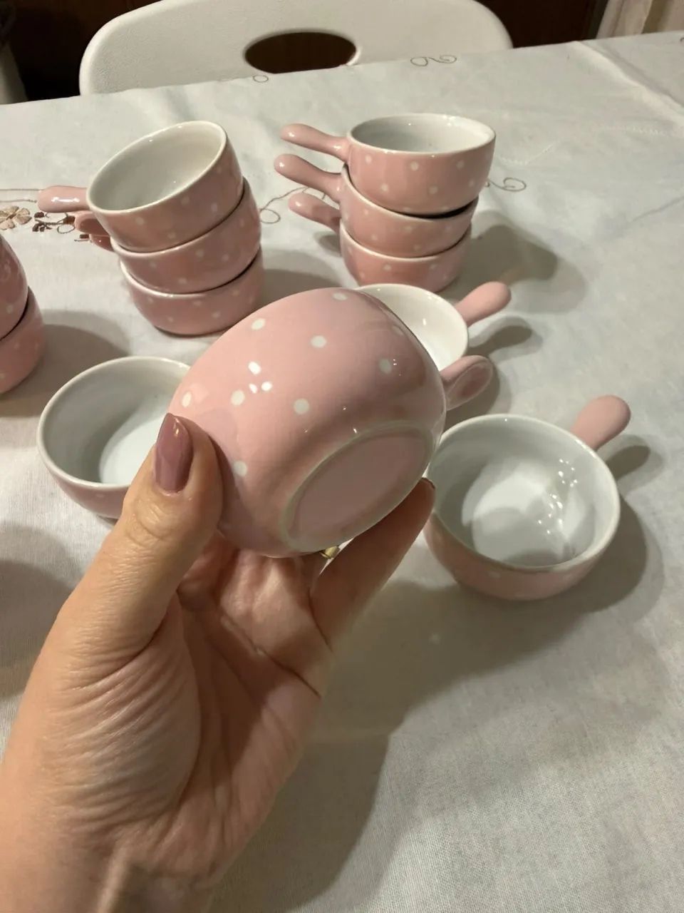 Kit com 16 Mini Caçarolas / Petit Pot Rosa com Poá Branco - Foto 4